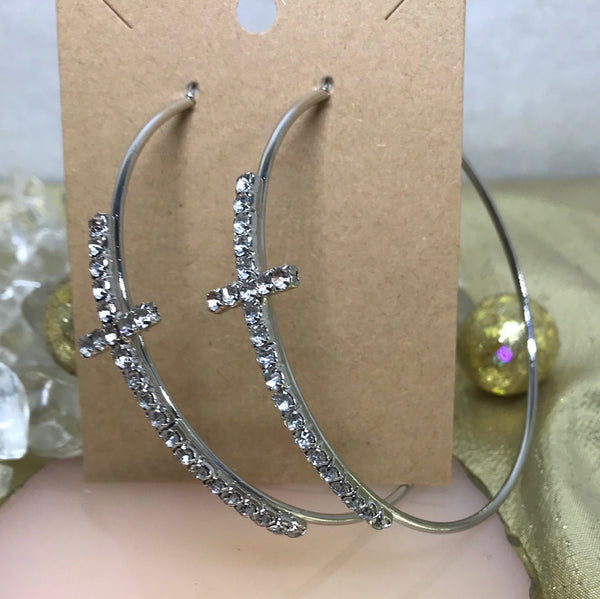 Hoop Style Earrings-Extra Large Hoop w/Cross