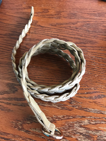 Thin Leather Braided Belt-Gold
