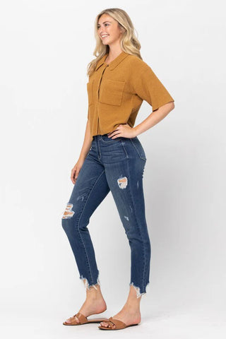 Judy Blue slim fit Mid Rise Frazzle bottom Jean