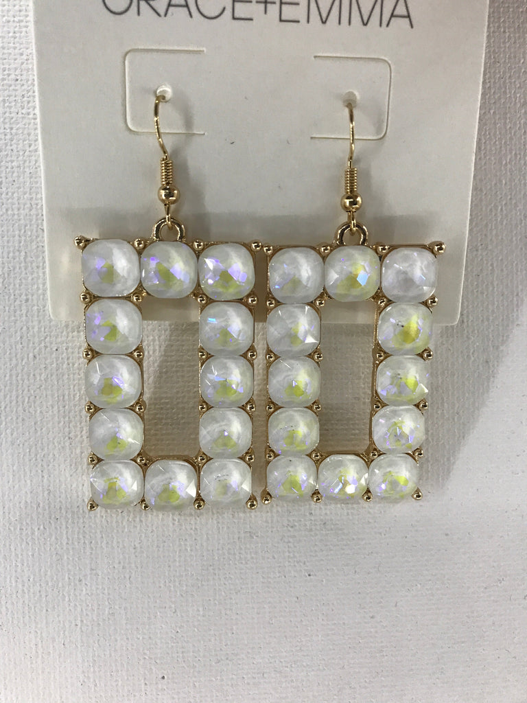 White Stone Square Earrings OhhMy! Gifts and Things, LLC
