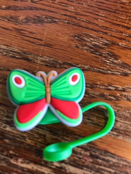 Straw Toppers-Butterflies-Green/Red