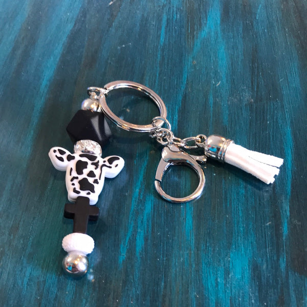 Silicone Bar Keychain-Black Cow