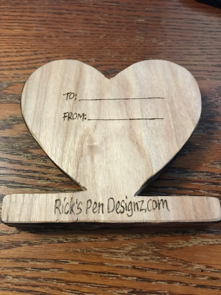Valentine Heart Hand Made Wood Burn Decor/ w Tags-back to and from
