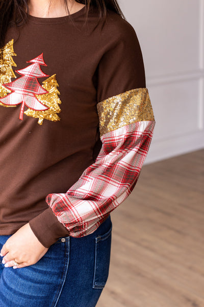 Brown Plaid Christmas Tree Sweatshirt Grace+Emma