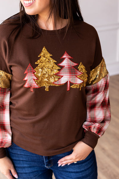 Brown Plaid Christmas Tree Sweatshirt Grace+Emma