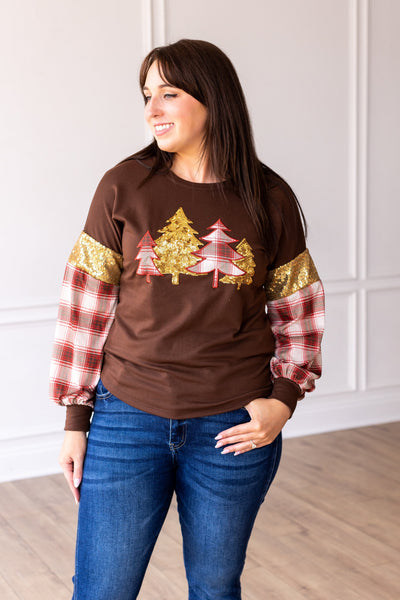 Brown Plaid Christmas Tree Sweatshirt Grace+Emma