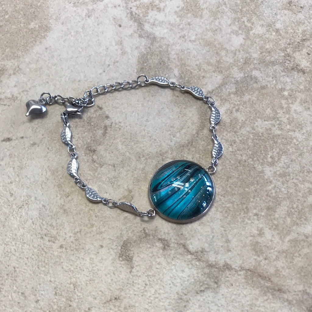 Bracelet - Hand Painted w/ Leaf Chain Mary Overstreet