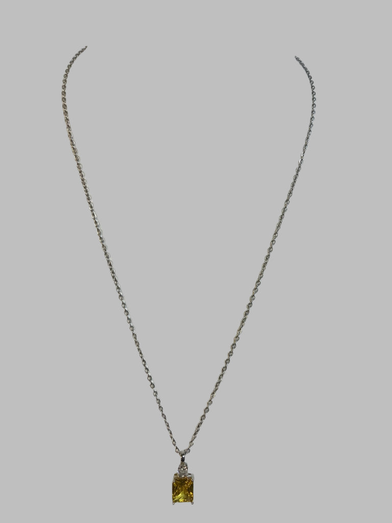 Yellow Stone/Silver 9"Chain Necklace