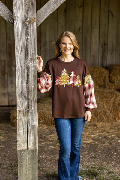 Brown Plaid Christmas Tree Sweatshirt Grace+Emma