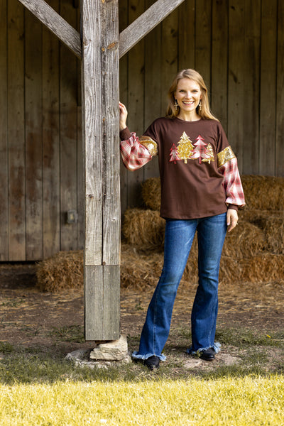 Brown Plaid Christmas Tree Sweatshirt Grace+Emma