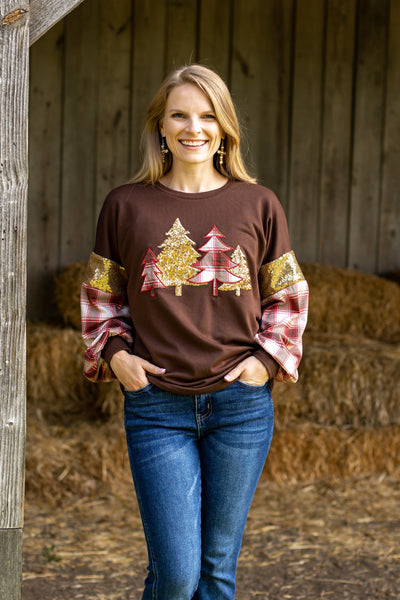 Brown Plaid Christmas Tree Sweatshirt Grace+Emma