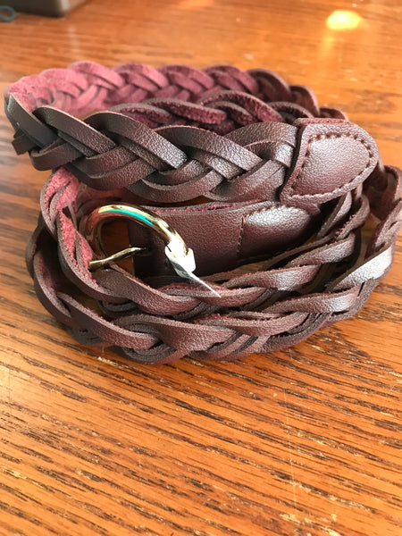 Thin Leather Braided Belt-Brown