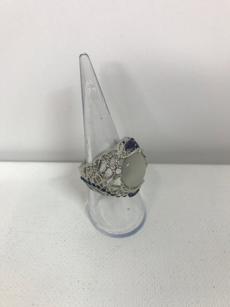 Ring: Sterling Silver w/blue stones Center White Stone-71/2