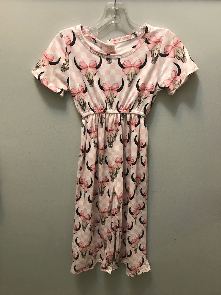 Girl's Jumper w/checker Pink/White w/ Cow horn/Bow