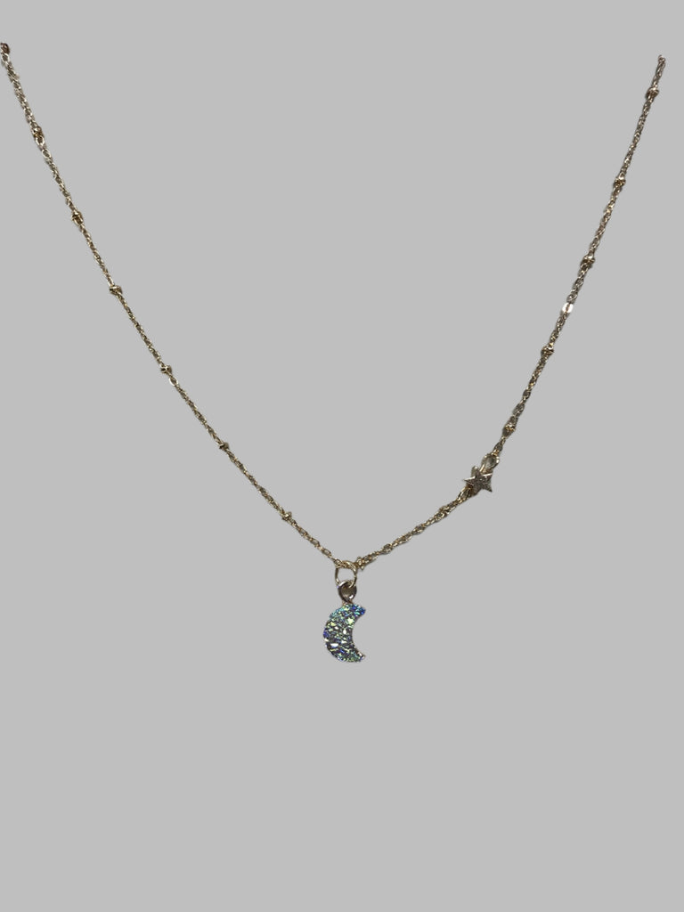 16" Gold necklace w/Silvery moon pendent OhhMy! Gifts and Things, LLC