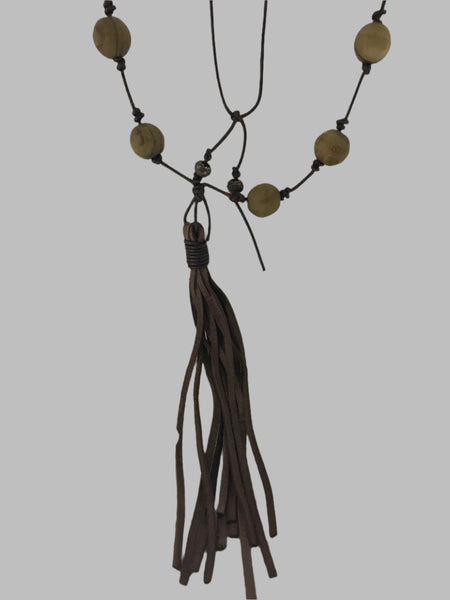 Assorted Necklaces-Wood Beaded with Tassel-26"
