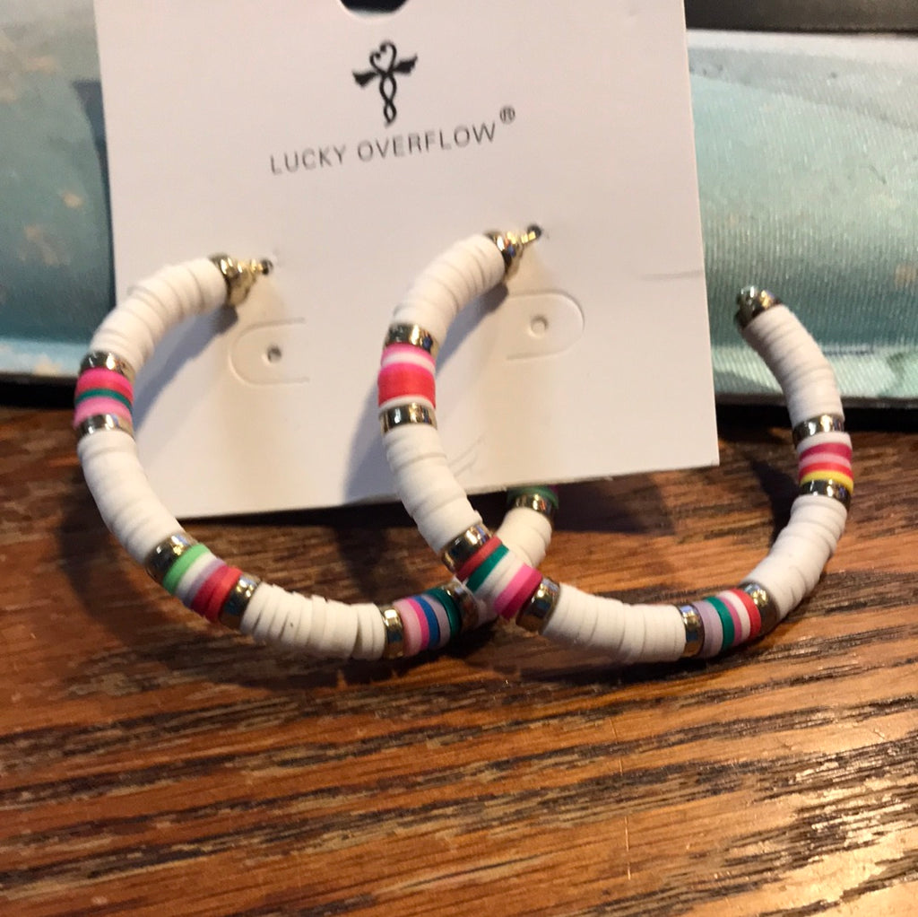 White Seed Bead Hoop Earrings