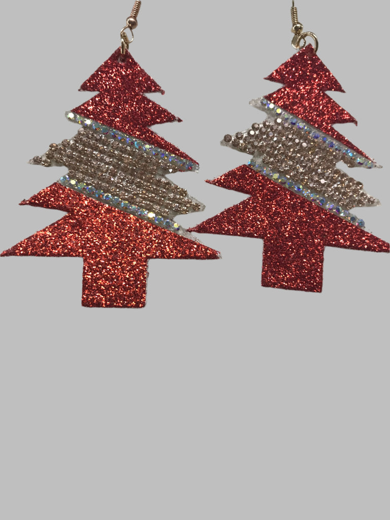 Red & Sequin Christmas Tree Earrings