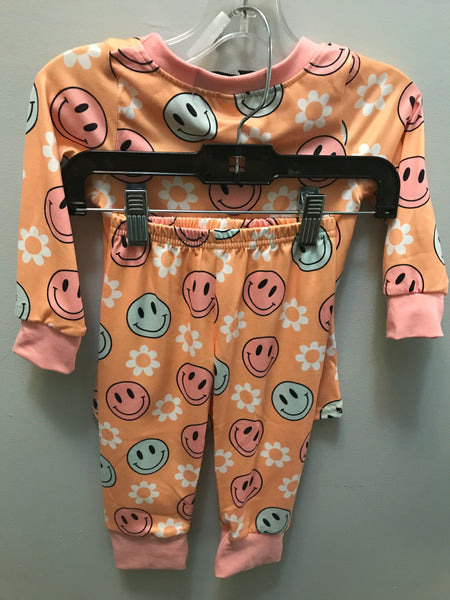 Girls Peach/White Pant Set w/Smiley faces
