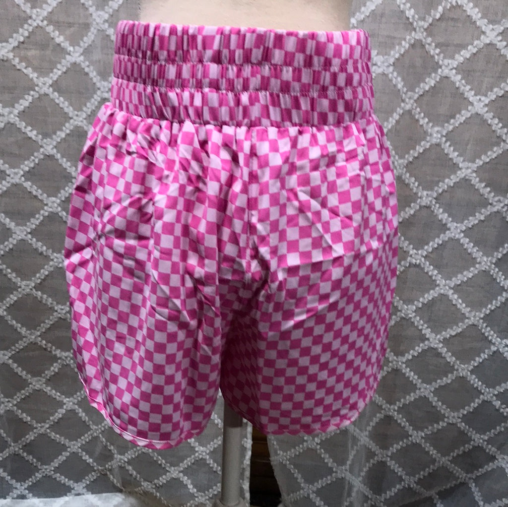 Pink checkered print shorts