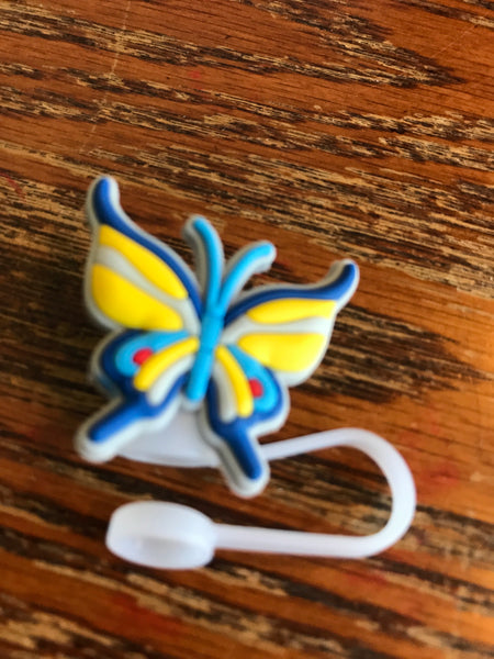 Straw Toppers-Butterflies-Yellow/blue