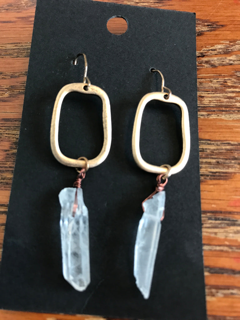 Gold Open Square w/Rock Earrings Shirley Ollison