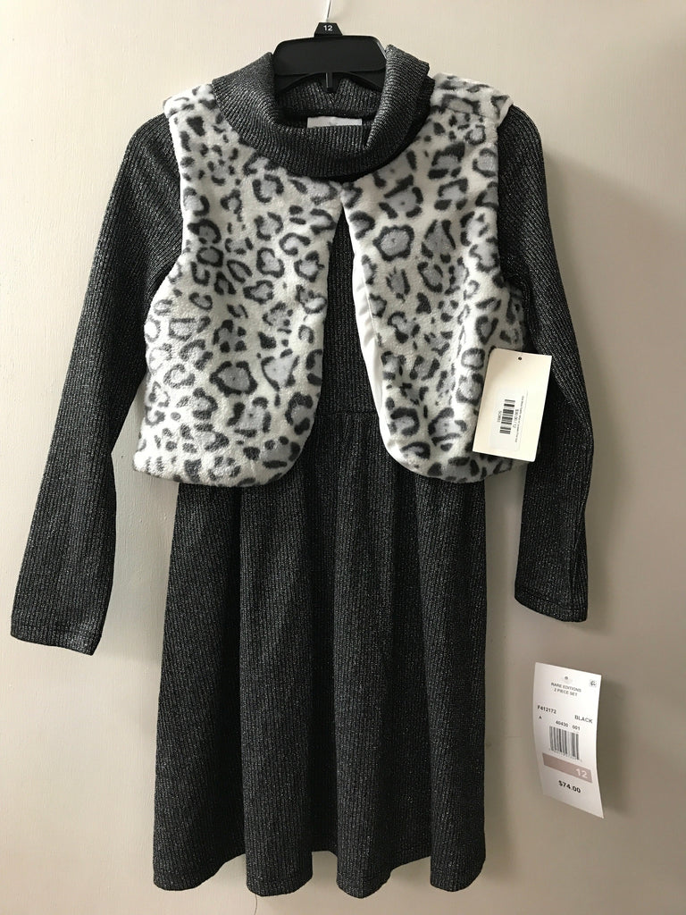 Girls Black Sparkly dress w/ Leopard Print Vest OhhMy! Gifts and Things, LLC