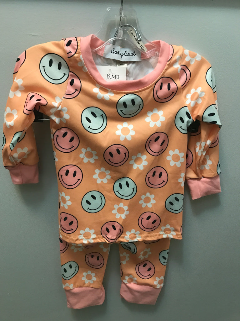 Girls Peach/White Pant Set w/Smiley faces