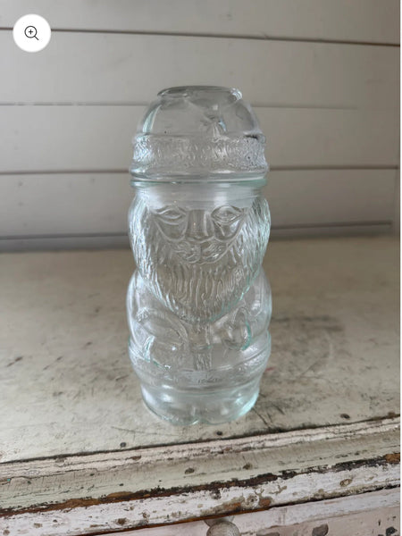 Vintage Libbey clear glass Santa Claus candy jar with a lid OhhMy! Gifts and Things, LLC