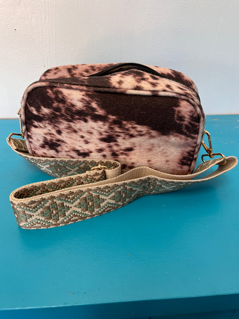 Small Bag w/Guitar Strap-cowprint-pink/black