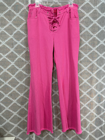 Distressed Pink Lace Up Pants