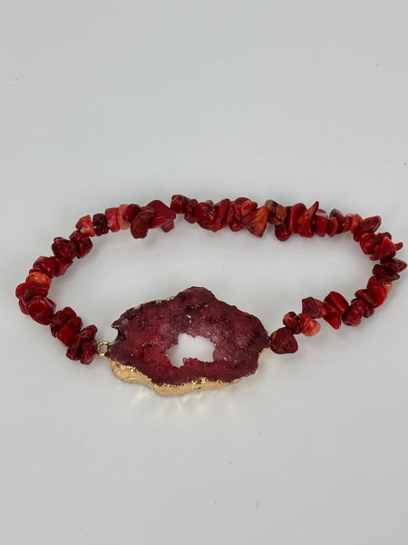 Agate Stone Bracelets-Rusty Red /gold trim