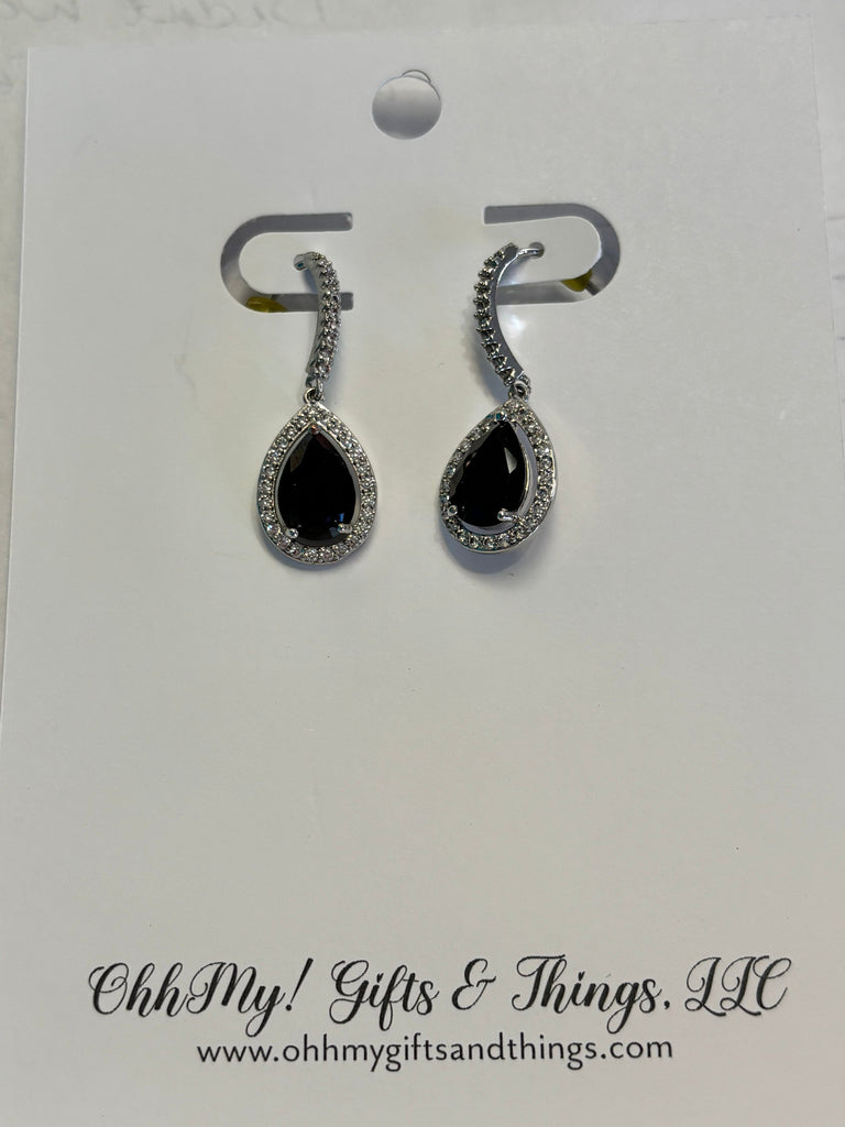 Cubic Zirconia Drop Earrings with Black Stone Accent OhhMy! Gifts and Things, LLC