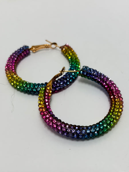 Sparkling Loop Earrings-Rainbow