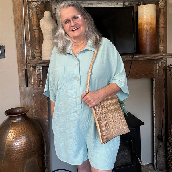 Stone Color Faux Leather Croc crossbody purse