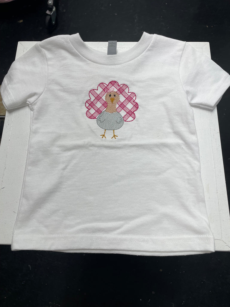 Kids Turkey T-shirt-White w/pink turkey
