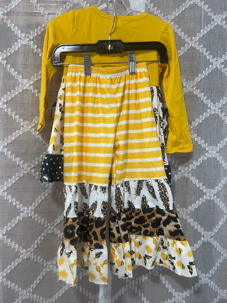Girls Yellow/Leopard Pant Set