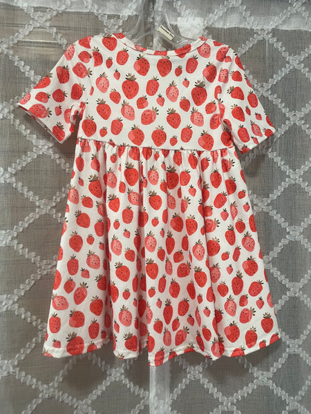 Girls White Dress w/Strawberry Print