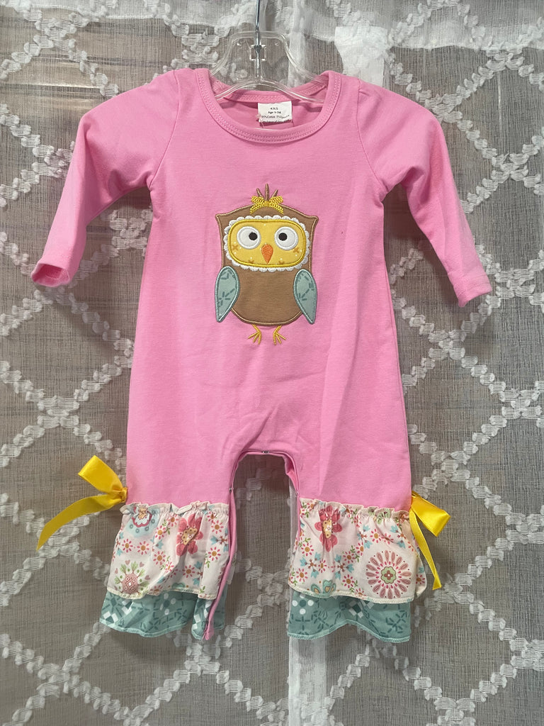 Girls Pink Romper w/Owl Print