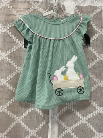 Girls Mint Green Short Set w/Bunnies In Wagon