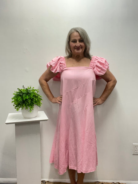 Grace & Emma Linen Versi Dress-Pink/ w/sleeves