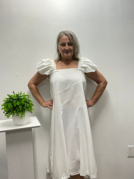 Grace & Emma Linen Versi Dress-White w/sleeve