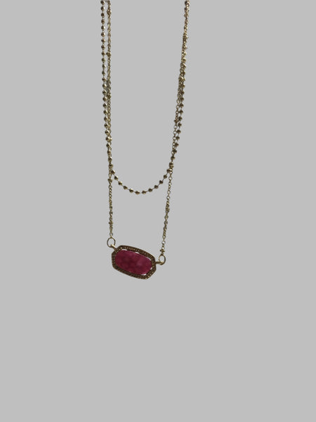 Double Chain Necklace w/Charm-pink