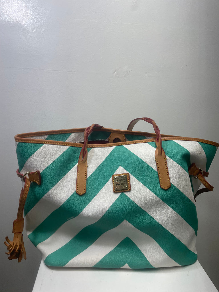 DOONEY &  BOURKE Teal/White Leather Shoulder Tote Bag