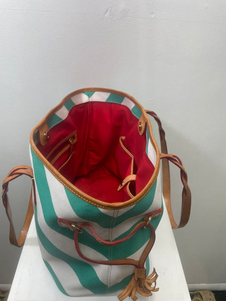 DOONEY &  BOURKE Teal/White Leather Shoulder Tote Bag