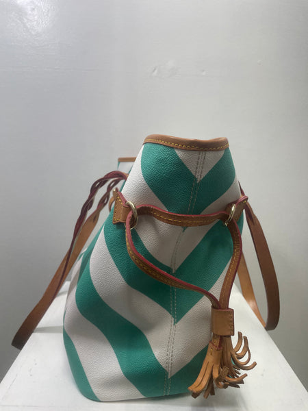 DOONEY &  BOURKE Teal/White Leather Shoulder Tote Bag