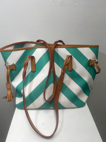 DOONEY &  BOURKE Teal/White Leather Shoulder Tote Bag