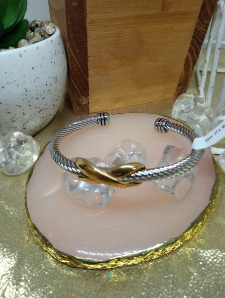 Silver w/Gold X Bangle Bracelet