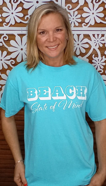 "Beach State of Mind" Bright Blue T-Shirt