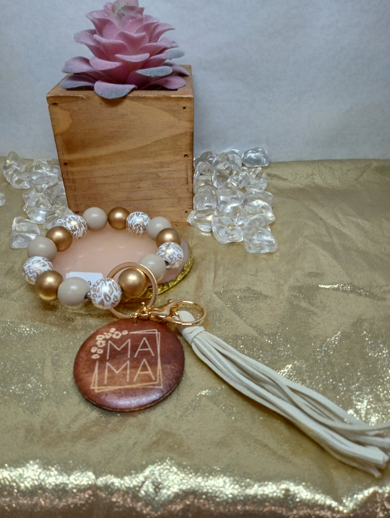 Beaded Stretch Key Chain Bracelets w/Tassel-Gold
